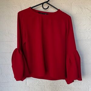 Zara Vibrant Red Blouse with Bell Sleeves XS
